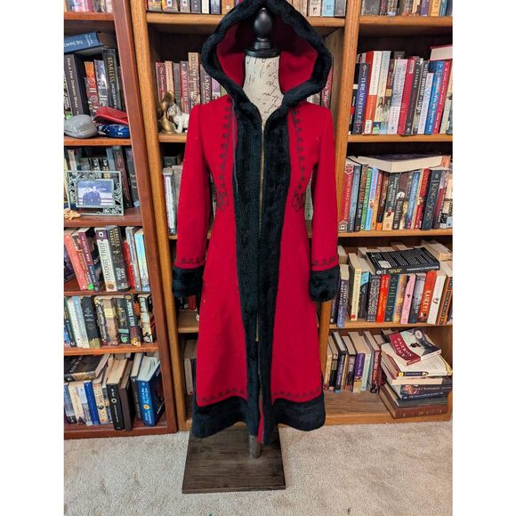 Vintage 60s Union Made Rothschild Women's Size XS Red Black Princess Coat Jacket